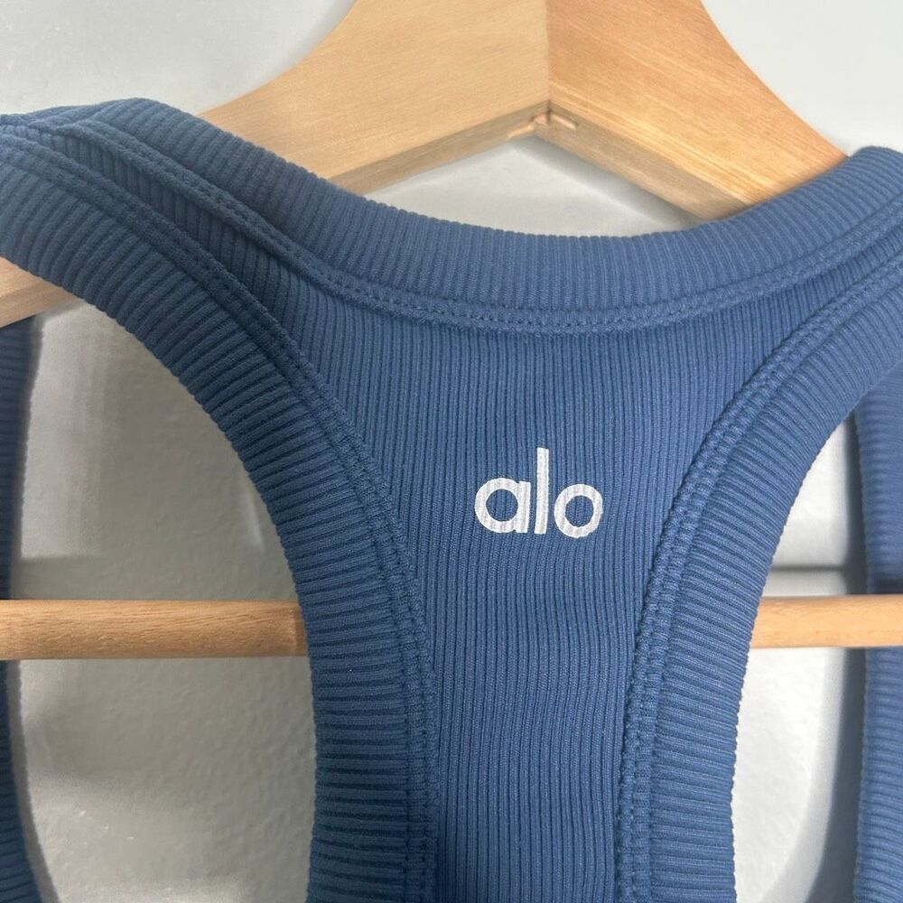 ALO YOGA Support Ribbed Racerback Tank In Rich Navy - Picture 6 of 7